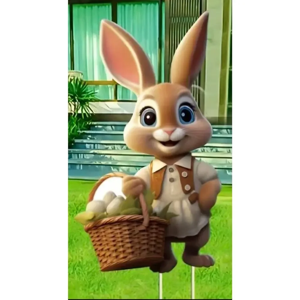 Easter bunny w brown vest & basket w eggs, yard, lawn sign, wreath, crafts DIY